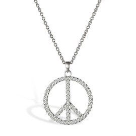 Aroncent Sterling Silver CZ Peace Sign Pendant Necklace for Women Chain Included