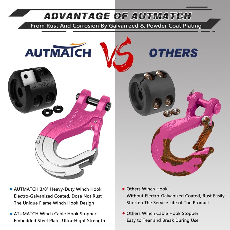 AUTMATCH Winch Hook 3/8" - Clevis Slip Hook with Safety