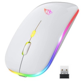 EASYTAO Mouse Inalámbrico, Mouse Bluetooth/Wireless2.4GHz Modos Dual Recargable con Iluminación RGB, Click Silencioso con Receptor USB 3 Ajustable DPI Ratón Para Computadora, Portátil, PC, Mac(Blanco)