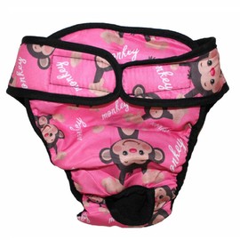 Dog Diaper Reusable Washable Female Girl for Medium & Large Big Dog Breeds Size L, XL, XXL (Large: Waist 20" - 24", Pink Monkey)