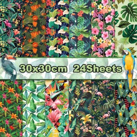 Aloha Scrapbooking Paper Tropical Plants Decorative Paper Double Sided Green Craft Paper Sheets Card Paper DIY Colorful Cardboard Paper for Notebooks Background Supplies 24 Sheets