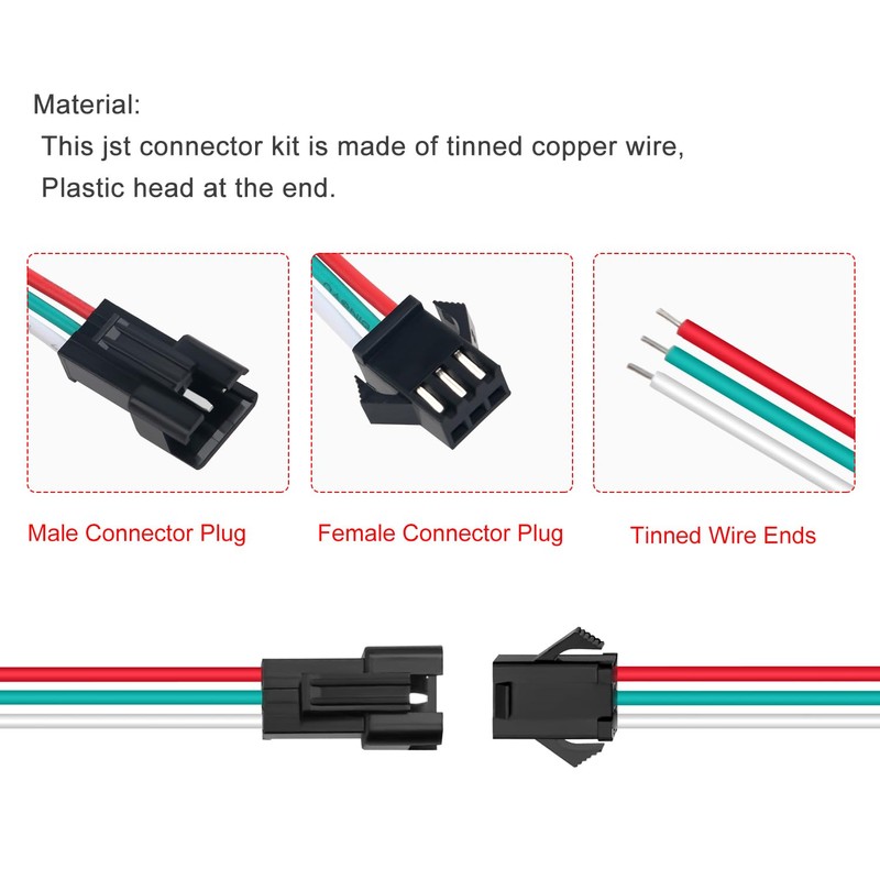 Lyeteung 20 Pairs JST SM 3 Pin Connectors, Mini Micro