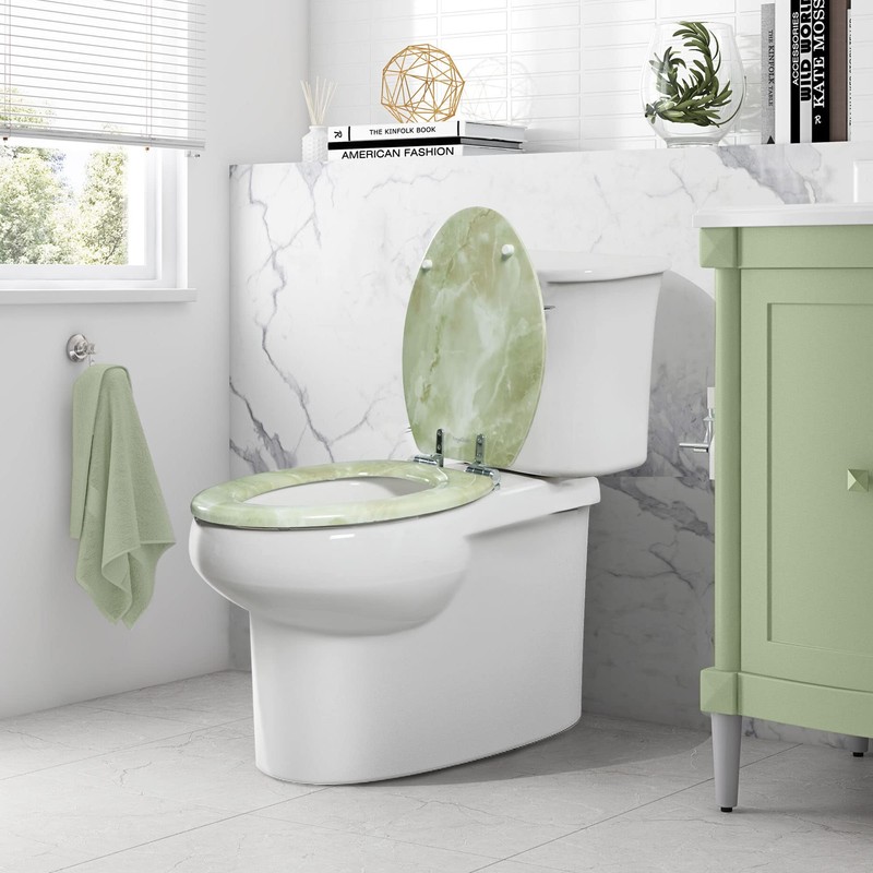 Angel Shield Marble Toilet Seat Durable Molded Wood with Quiet