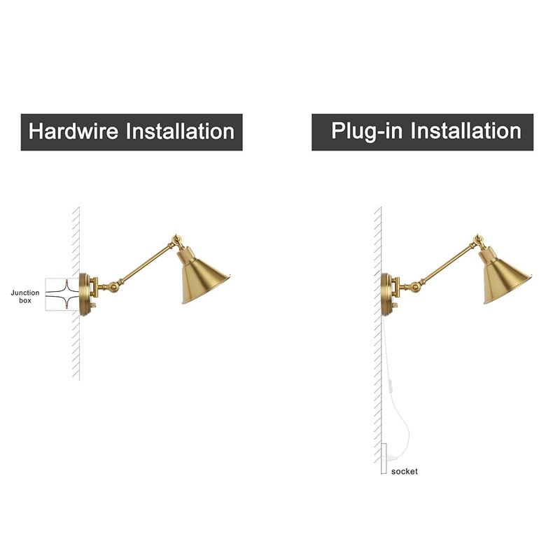 TRLIFE Wall Sconce Plug in, Dimmable Wall Sconce Brushed Brass