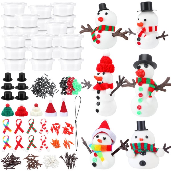 Shappy 24 Pack Christmas Snowman DIY Craft 326 Pcs Build Snowman Craft Kit Christmas Decoration Air Dry Modeling Clay for Winter Party DIY Gift Outdoor Indoor Holiday Decoration