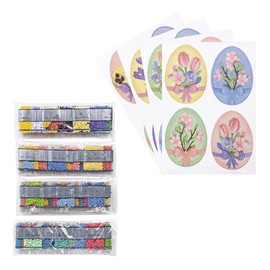 Ideen mit Herz Diamond Painting Stickers, 4 Sheets in DIN A4, Stickers Individually Removable, Includes Gemstones (Easter Eggs with Flowers)