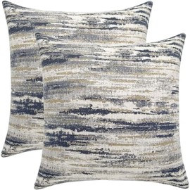 TIDWIACE Set of 2 Decorative Blue-Yellow Cushion Covers 16x16, Linen Throw Pillow Covers 40 x 40cm Square Pillowcases for Outdoor Furniture Garden Bench Living Room Sofa Farmhouse Decor