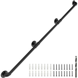 PNBO Industrial Staircase Railing, 9FT Galvanized Pipe Handrail with Wall Mount Support