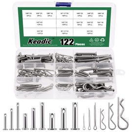 Keadic 122 Pcs 304 Stainless Steel Cotter Pin Hair Pin with Clevis Pin Assortment Kit, M1.5 M2 M3 M4 M6 M8 Hitch Pins Clips Cotter Pins Spring and Flat Head Fastener Pins with Hole for Trailer Latch