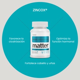 MATTER S - Zincox Suplemento de Bisglicinato de Zinc Quelado, Alta Absorción, Sin Azúcar, Sin Gluten, Sin OGMs, Vegano - 60 Cápsulas