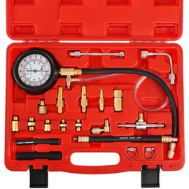 YSTOOL Fuel Pressure Tester Gauge Kit 140PSI Automotive Engine Injector Pump Test Gasoline Gas Injection Manometer Tool Set with Inline Fitting Schrader Adapter for Auto Car Motorcycle (Red Case)