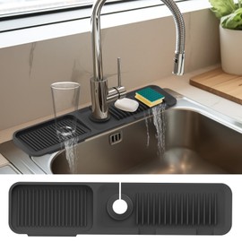Doeklpo Doeklpo 24 Inch Kitchen Sink Splash Guard5Slope Fast Draining Silicone Mat for Kitchen Sink Faucet Mat, Kitchen Sink Tidy Splash Guard for Kitchen Sink Area Bathroom Faucet Draining Mat (Black)