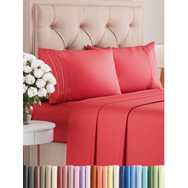 Twin 4 Piece Sheet Set - Comfy Breathable & Cooling - Ultra Soft Hotel Luxury Bedding Set with 8-16 Inch Deep Pockets - 1 Flat & 1 Fitted Sheet & 2 Pillowcases - Cozy, Wrinkle Free & Easy Care - Red