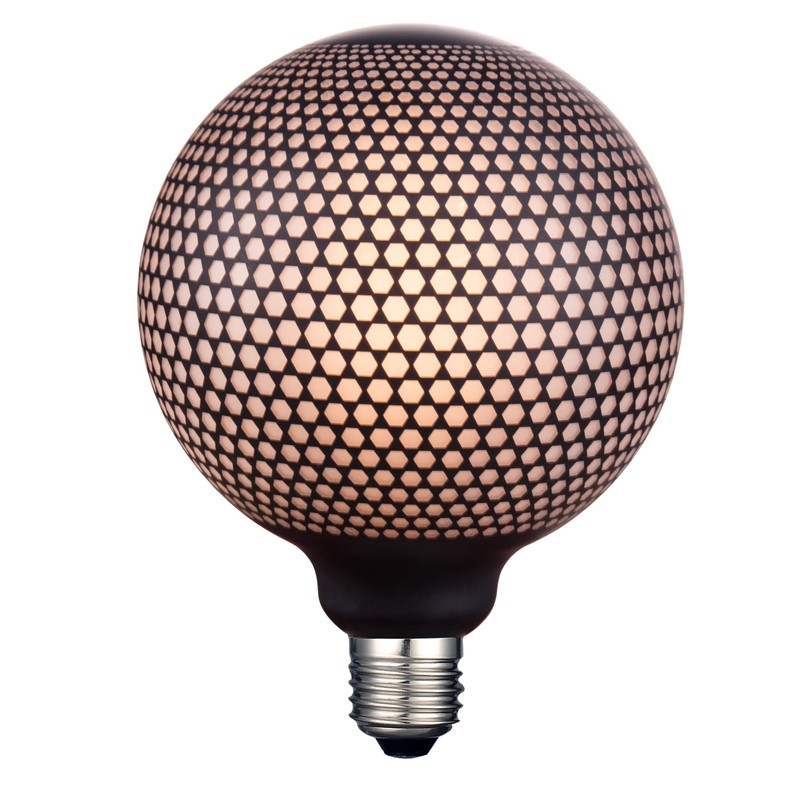 greenandco® Vintage Design LED Lamp Black Patterned (Hexagons) Dimmable E27