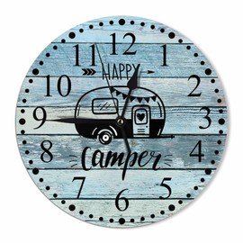 KEEPSUPER Clock Happy Camper Wall Clock 10 Inch Battery Operated Clock Silent Non-Ticking Modern Clocks Decorative for Home Kitchen Living Room Bathroom Office