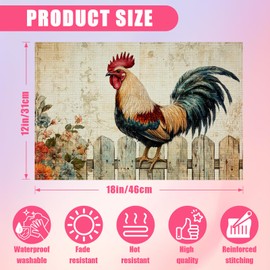 Country Rooster Placemats Set of 6,12x18 Inch Farmhouse Chicken Linen Place Mat Washable Stain Resistant Table Mats for Spring Summer Seasonal Kitchen Party Home Decor