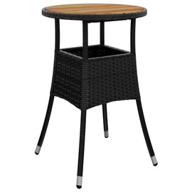 vidaXL Round Patio Table - Outdoor Garden Table Made from Acacia Wood and Poly Rattan, Black, Ø23.6"x29.5" - Durable and Stylish with Protective Rubber