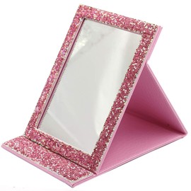 Bestbling Bling - Espejo portátil plegable de viaje con espejo de maquillaje de pie para cosméticos y belleza (rosa)