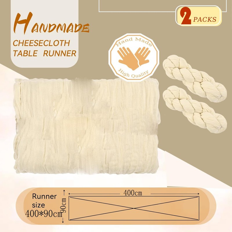 2 Pcs Cheesecloth Table Runner 90x400CM Gauze Boho Rustic Dusty