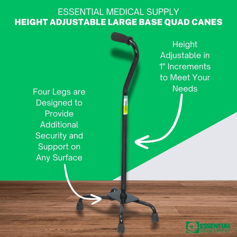 Essential Medical Supply Large Base Quad Cane in Black -