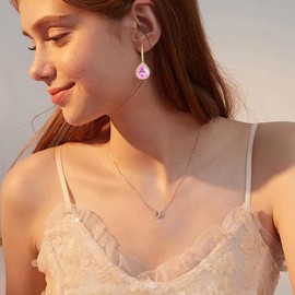 Solighter Red Teardrop Dangle Earrings for Women, Gold Plated Pear Cut Drop Earrings with CZ, Cubic Zirconia Leverback Earrings for Wedding Party, Gift for Her (Pink)