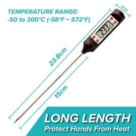 Meat Thermometer Instant Read Cooking Food Thermometer with Long Temperature Probe Auto-Off Digital Lcd Screen Bbq Kitchen Thermometers for Roasting, Hot Beverage, Milk,jam, Yogurt & Baking