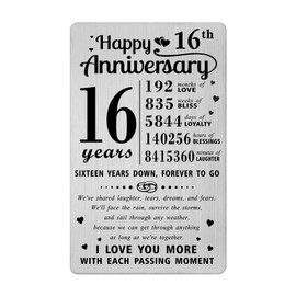 Richesele 16th Wedding Anniversary Card - Happy 16 Year Anniversary Wallet Card - 16 Years Anniversary Decorations Gifts for Husband Wife Him Her
