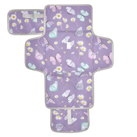 Portable Changing Pad for Baby - Butterfly Purple Waterproof Diaper Changing Mat Travel Changing Pad with Built-in Pillow - Shower Gift for Baby