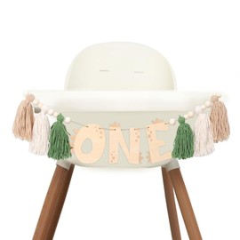 SKTMH Dinosaur 1st Birthday High Chair Banner Wooden Beads Tassel One Highchair Banner Dinosaur First Birthday Decorations Wood High Chair Banner for Boy’s 1st Birthday Decor