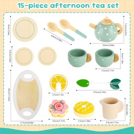 Prmape Children's Wooden Tea Set Wooden Toy Children's Kitchen Accessories Tableware Toy Kitchen Accessories Wooden Children's Kitchen Play Kitchen Accessories Role Play Children Gift for Girls Boys