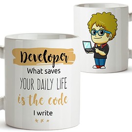 MUGFFINS Coffee Cup for workers - Gift for programmers/programmers - The owner of this cup is the best f_king developer ever - 350 ml - Beautiful and funny cups with sayings to give away