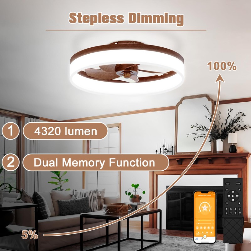 VOLISUN Farmhouse Ceiling Fans with Lights and Remote, 19.7in Low