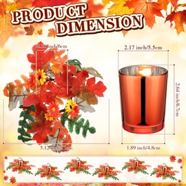 Umigy Set of 12 Fall Votive Candle Holders with Maple Leaves Wreath Thanksgiving Candle Rings 6 Mini Pumpkin Candle Holders with 6 Glass Votive Tealight Holders for Table Decor(Daisy,Orange)