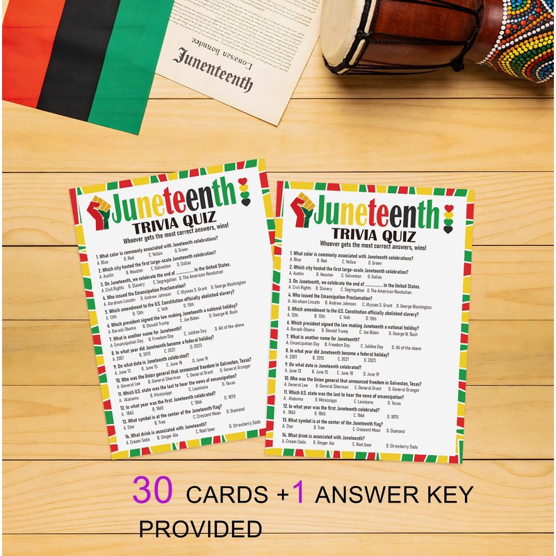 OXEDP Juneteenth Trivia Game Pack of 30, African American History