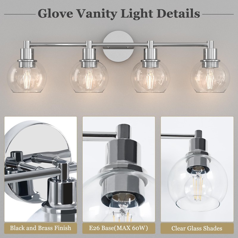 Espird 4 Lights Bathroom Vanity Light Fixtures Chrome, Bathroom Lights