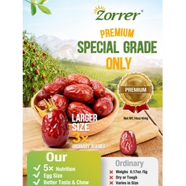 Zorrer Premium Jumbo Red Dates, 1 lb, Sun-Dried Jujube, No Added Sugar