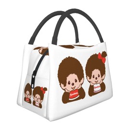 Monchhichi Insulated Lunch Bag, Black Lunch Box, Thermal, Insulated Bag, Zipper Included, Compact, Bento Bag, Soft Cooler Bag, Tote, Eco Bag