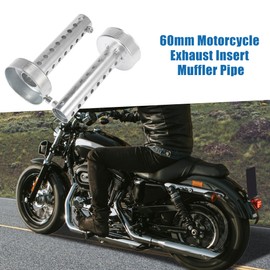 A ABSOPRO 60mm Motorcycle Exhaust Silencer Exhaust Insert Muffler Pipe Motorcycle Exhaust Can Insert Muffler Pipe Steel Silver Tone (Set of 2)