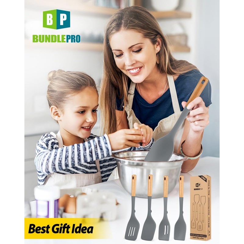 Pack of 4 Silicone Kitchen Utensils Set, Non Stick Solid
