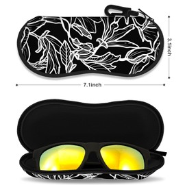 NPOOYI Sunglasses Soft Case, Ultra Light Portable Neoprene Zipper Glasses Case, Eyeglass Case with Carabiner for Men Women, Black White Leaves