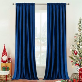 VOGOL Vintage Style Velvet Curtains, Dark Blue Room Darkening Window Curtain for Dorm Room, Not See Through Privacy Drapes for Guest Room, 52 x 96 Inches, 2 Panels