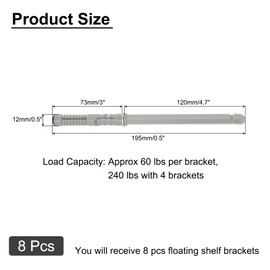 uxcell 8 Pcs Floating Shelf Brackets, Metal Hidden Shelf Support Brackets 0.5" x 4.7" Invisible Shelf Brackets with Screws for Floating Wood Shelves (Silver Tone)