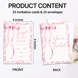 Wedding Party Invitations, Shes Tying The Knot Bridal Shower Invites, Pink Bow Fill In Invite For Engagement Bachelorette Party, Wedding Shower Decoration Supplies Favors, 25 Cards With Envelopes -07