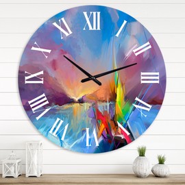Designart 'Abstract Colorful Seascape X' Modern wall clock - 36 in. high, 36 In. Wide