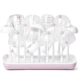 Termichy Baby Bottle Drying Rack, Large Capacity Baby Bottle Rack for Bottles, Dry Rack with Removable Water Tray(Pink)