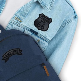 Woohome Patch Embroidered, 24 PCS Iron on Applique Badge Embroidered Fabric Iron on or Sew on Patches Black Embroidered Appliques Sticker Patches for Clothes Hat Jeans