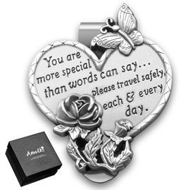 Anwlki Car Visor Medal Heart-Shaped Visor Clip Accessories Bless Driving Safety Prayer Religious Gift for Parent, Family, Friend, Driver (2)