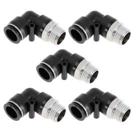 TUCKBOLD Push to Connect Air Fittings 5/8" 90 Degree Air Line Quick Joint Plastic Nickel-plated Copper 1/2"NPT 5 Pcs Black Silver Tone