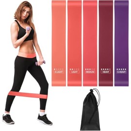 Bandas Elasticas Musculación, 5 Niveles de Bandas de Resistencia para Gluteos Cadera Piernas Brazos Set de 5 Cintas Elásticas Fitness Musculación para