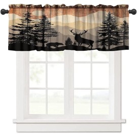 Rustic Cabin Kitchen Valances Curtains Farmhouse Retro Lodge Bear Deer Moose Country Wild Animals Window Treatment Short Curtains for Bathroom Bedroom Living Room 54x18 inch 1 Panel